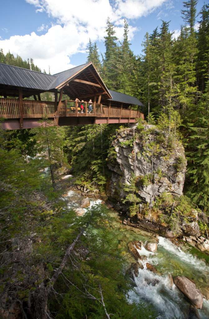 The Kuskanax Creek footbridge is a very short hike from Nakusp Hot Springs.