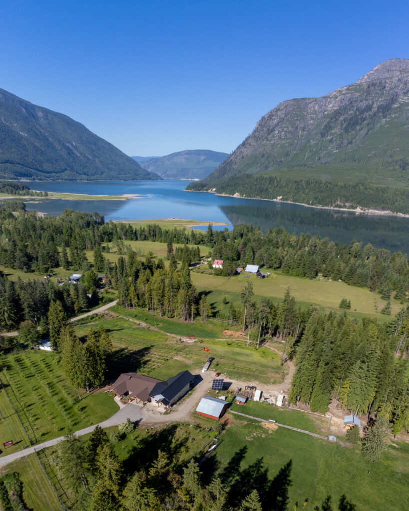 Bird's eye view of Burton City Cider on Arrow Lakes. 